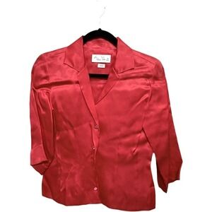 Sylvia Heisel Formal Rhinestone Silk Blouse Rhinestone Button Red Top Vintage 6